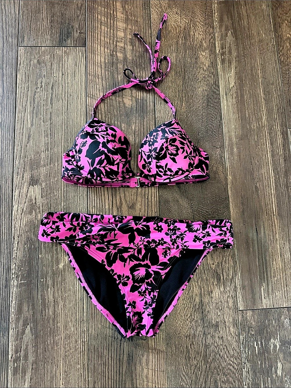 Victoria’s Secret Pink & Black Floral Bikini Set, Size M